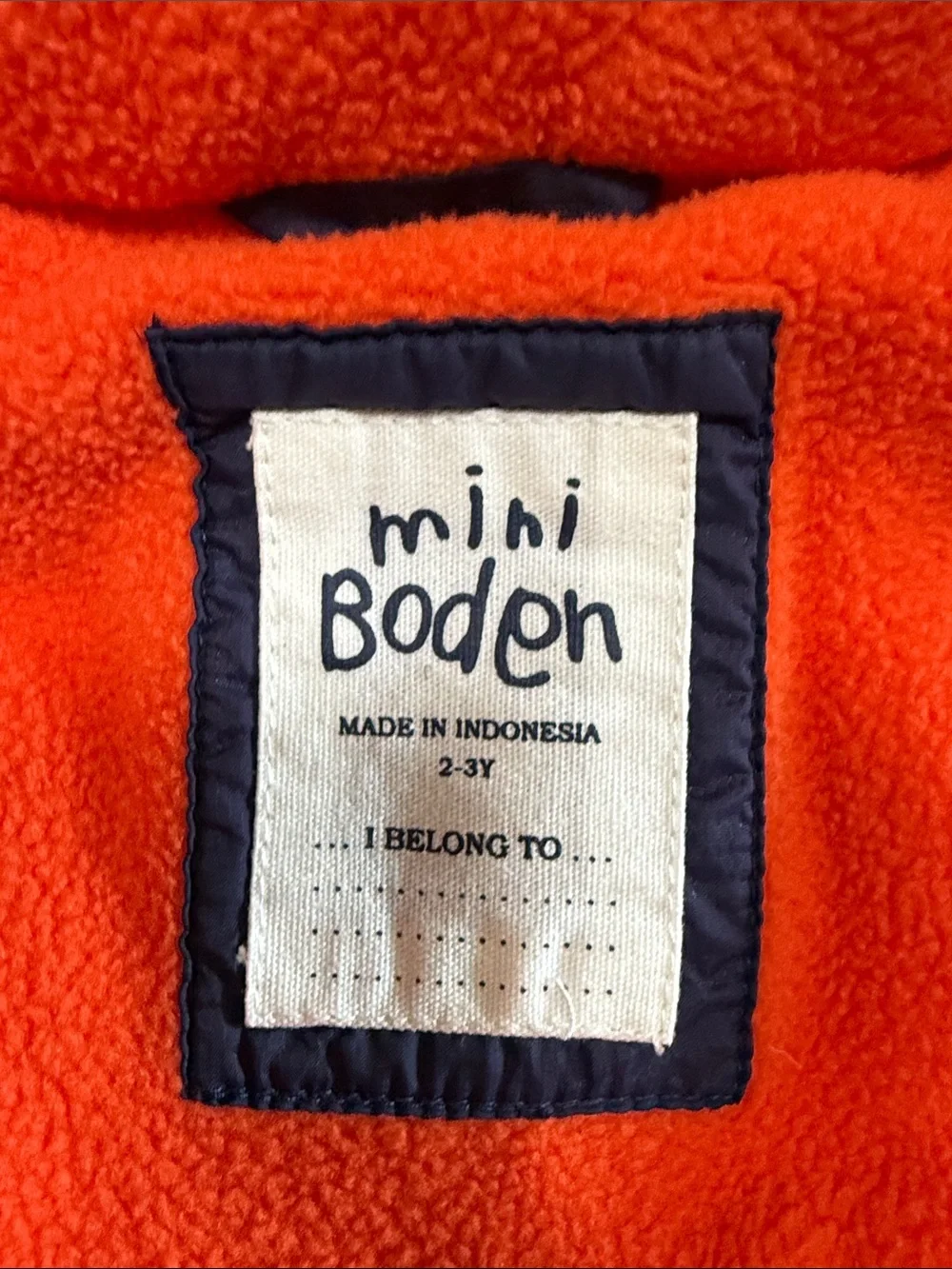 Mini Boden Navy Puffer Vest with Orange Lining